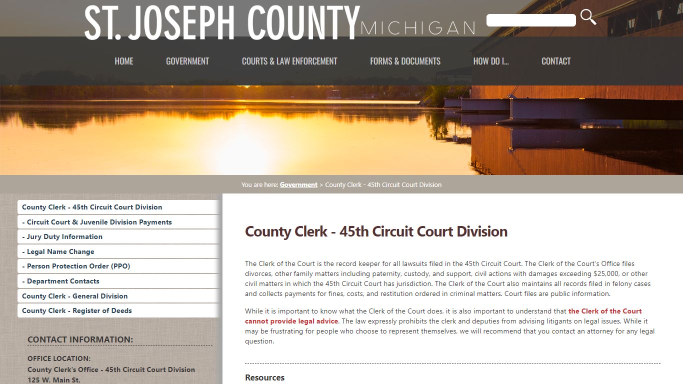 County Clerk - 45th Circuit Court Division - St. Joseph County Mi